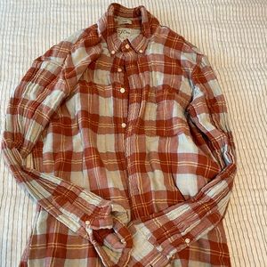 J. Crew orange plaid shirt (M)